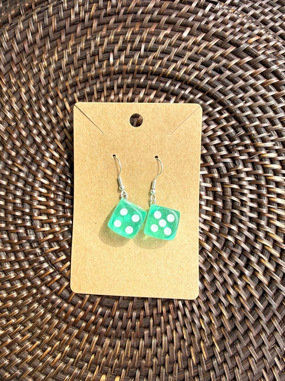 Green Dice Dangle Earrings
